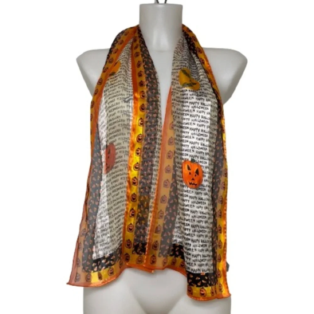 Elaine Gold Halloween Print Chiffon Sheer Scarf Hair Scarf One Size